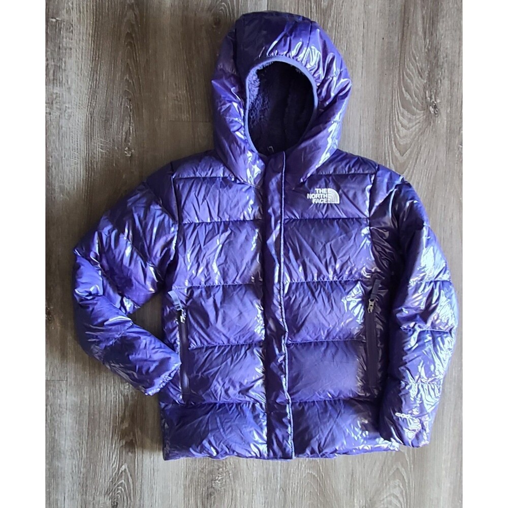 The North Face Girls Medium 10 Purple Goose Down Hooded Puffer Jacket Coat Winte
